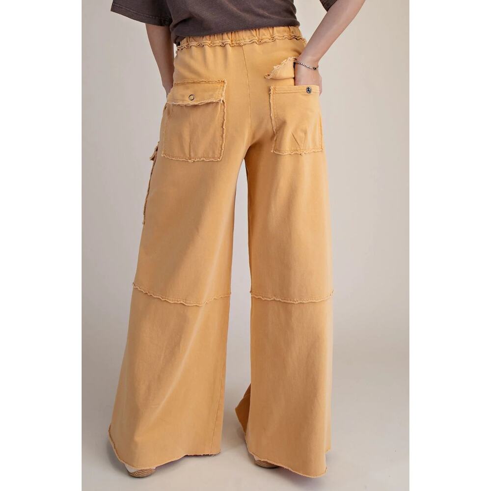 "Durango" French Terry Cargo Wide Leg Pants in Mustard - Picture 4 of 4